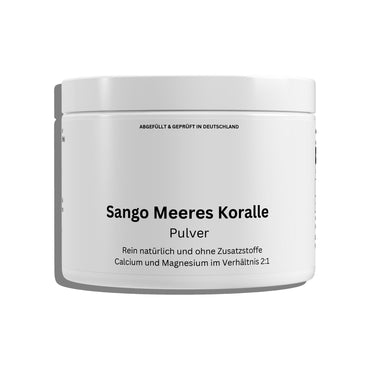 Pote branco de produto ChanceToBrand com Sango Meeres Koralle em pó natural para saúde