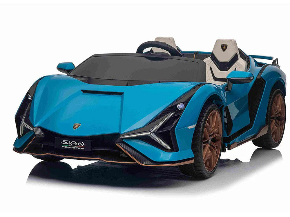 Lamborghini Sian, 2-persoons 24 volt elektrische kinderauto met rubberen banden, leder zitje en meer