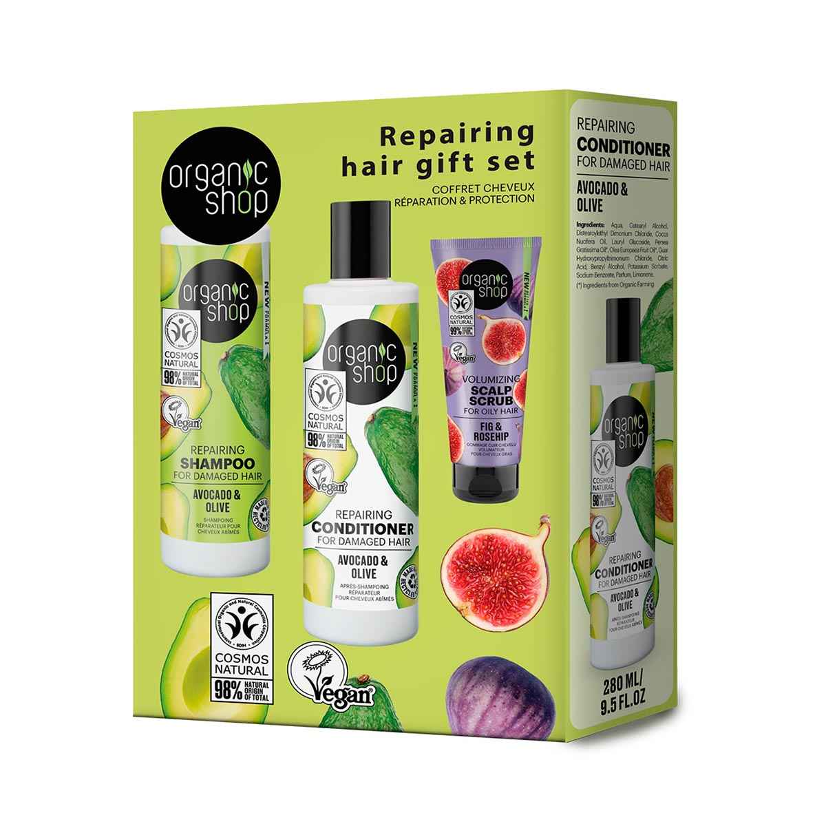 Organic Shop Aguacate Shampoo 280Ml + Aguacate Acondicionador 280Ml + Higo Exfoliante Corporal 75Ml