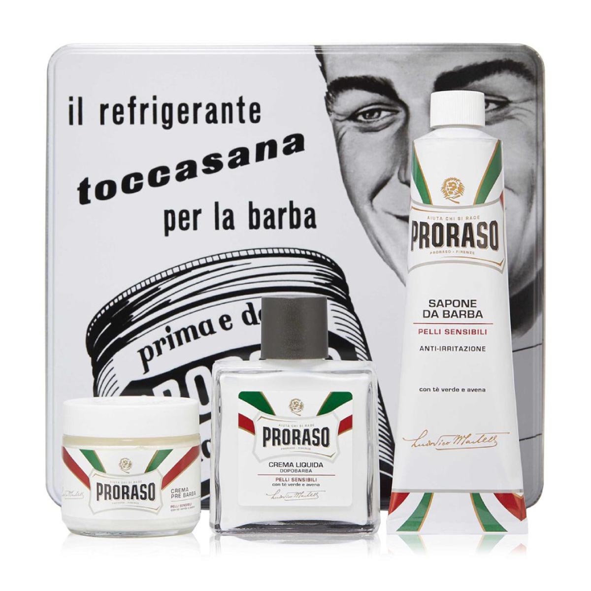 PRORASO TE VERDE JABÓN DE BARBA PIELES SENSIBLES 100ML + CREMA LIQUIDA 1U + CREMA PARA BARBA 1U