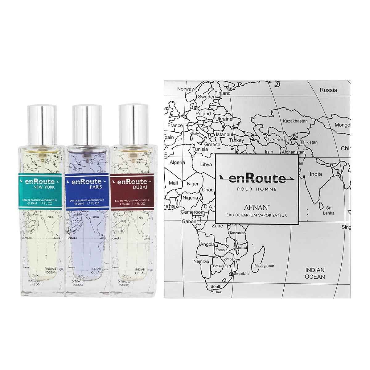Afnan Enroute Eau De Parfum Pour Homme New York 50Ml + Eau De Parfum 50Ml Paris + Eau De Parfum 50Ml Dubai