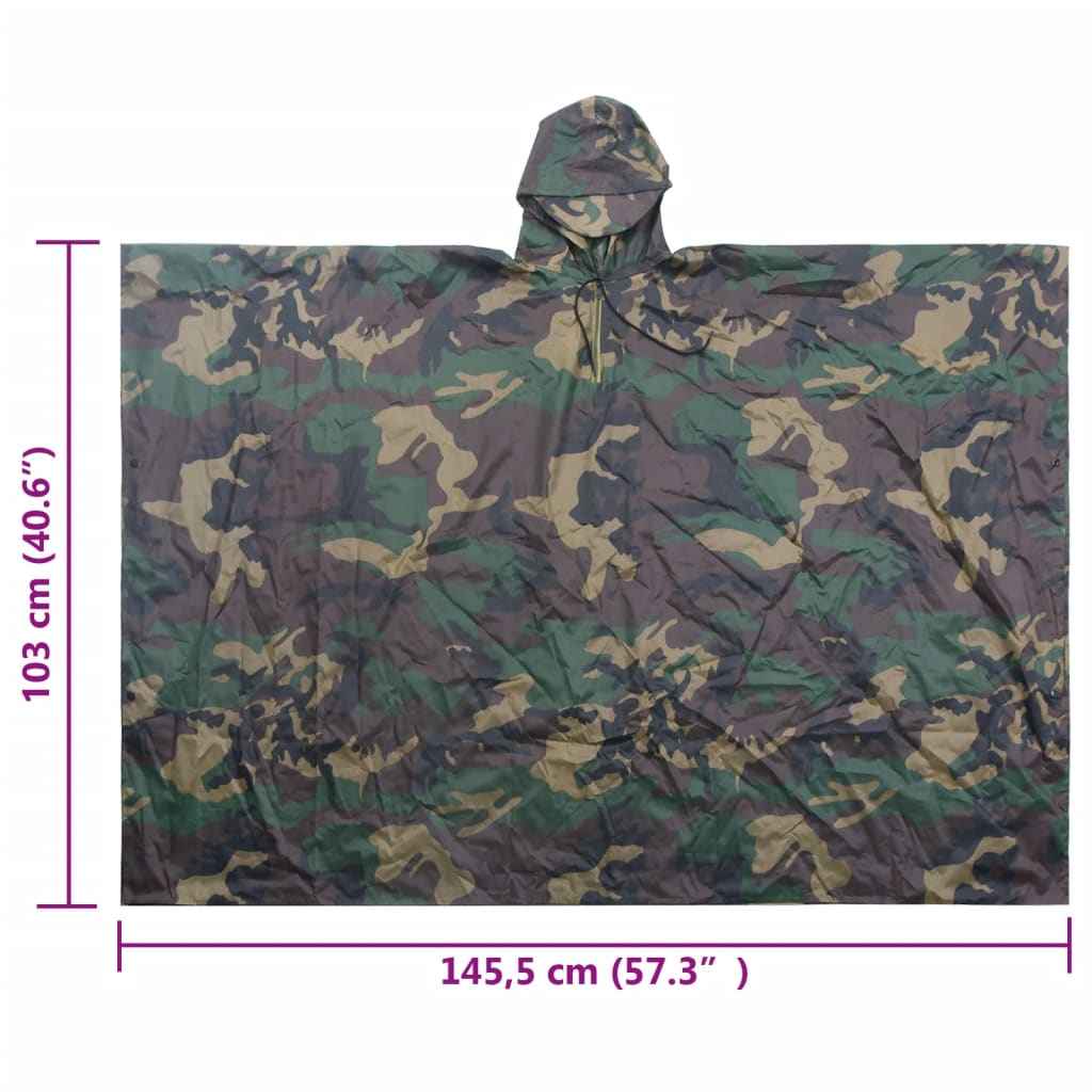 vidaXL Poncho para a chuva impermeável campismo/caminhadas camuflagem