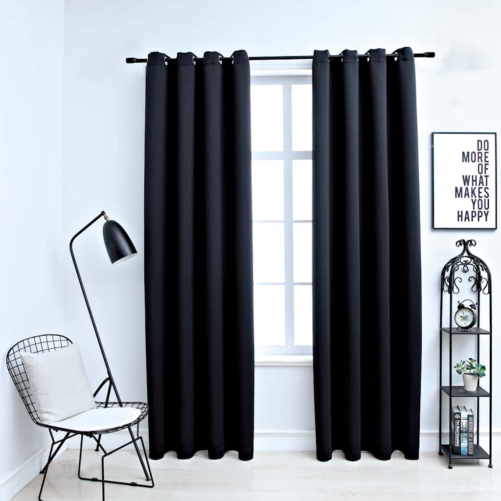 vidaXL Cortinas blackout com argolas em metal 2 pcs 140x175 cm preto