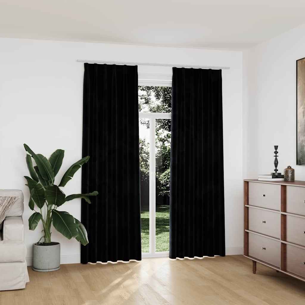 vidaXL Cortinas blackout com ganchos 2 pcs 140x175 cm veludo preto