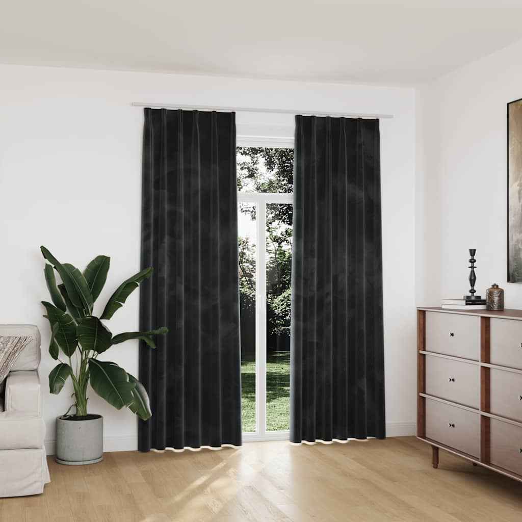 vidaXL Cortinas blackout com ganchos 2 pcs 140x175 cm veludo preto