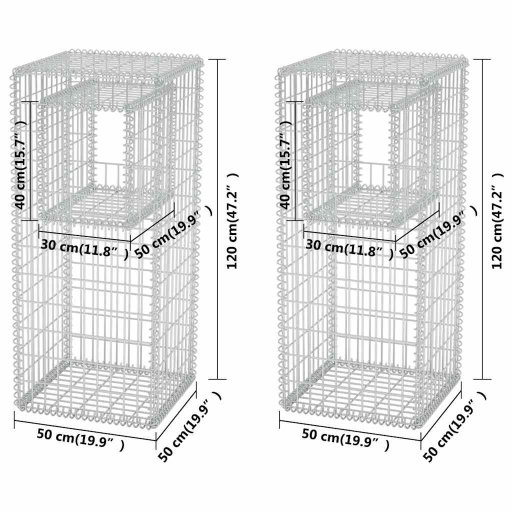 vidaXL Postes/floreiras gabião 2 pcs aço 50x50x120 cm