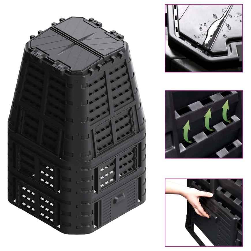 vidaXL Caixote de compostagem para jardim 68,9x68,9x83,9cm 360 L preto