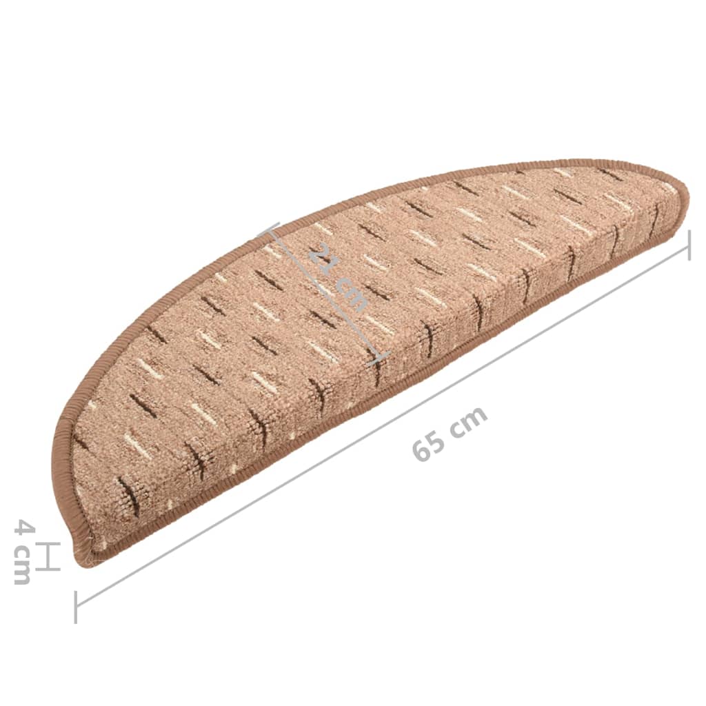 vidaXL Tapete/carpete para degraus 15 pcs 65x21x4 cm castanho