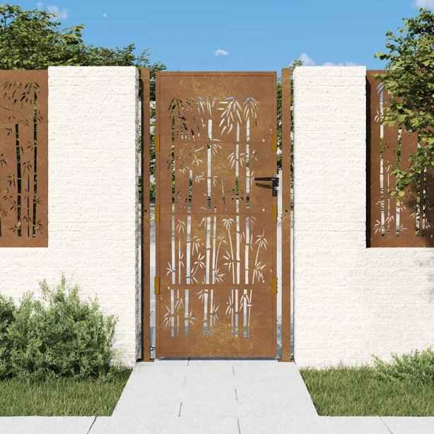 vidaXL Portão de jardim 100x75 cm Aço Corten Design Bambu