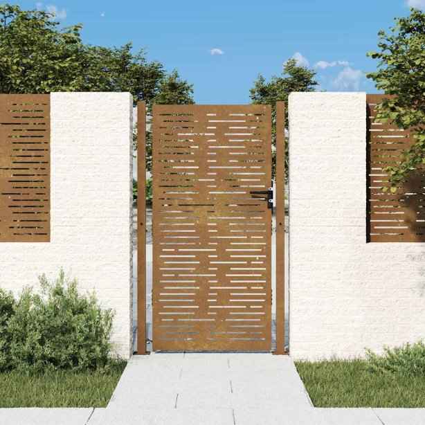 vidaXL Portão de jardim 100x75 cm em aço corten com design quadrado