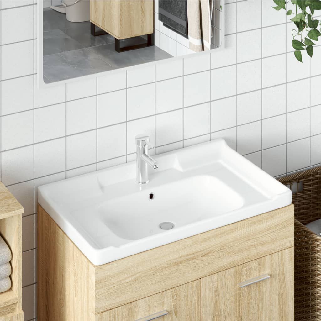 vidaXL Lavatório casa de banho retangular 71x48x23 cm cerâmica branco