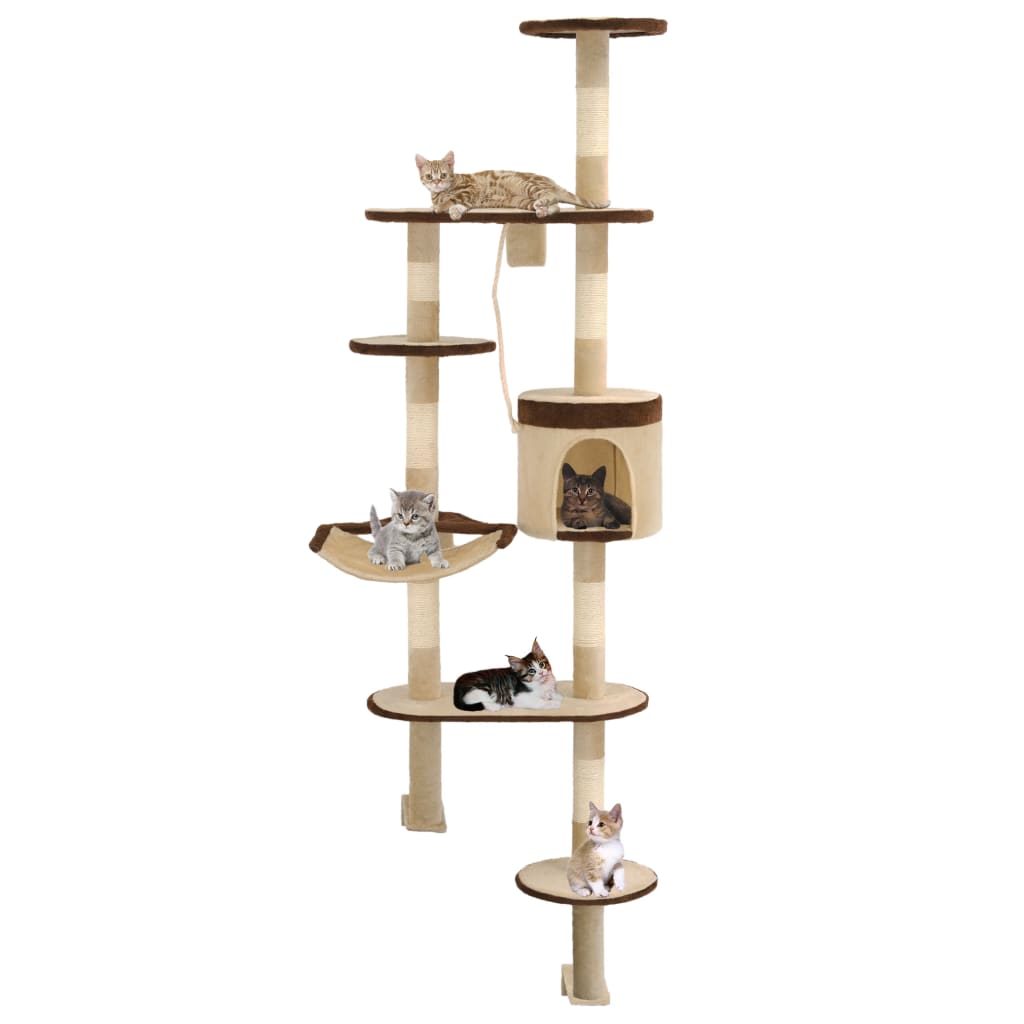 vidaXL Árvore para gatos de parede c/ arranhadores sisal 194 cm bege