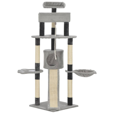 vidaXL Árvore para gatos com postes arranhadores sisal cinzento 145 cm