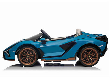 Lamborghini Sian, 2-persoons 24 volt elektrische kinderauto met rubberen banden, leder zitje en meer