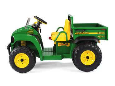 John Deere 12 volt elektrische kinder tractor met werkende graafarm en kantel bak duits engels frans vertaling