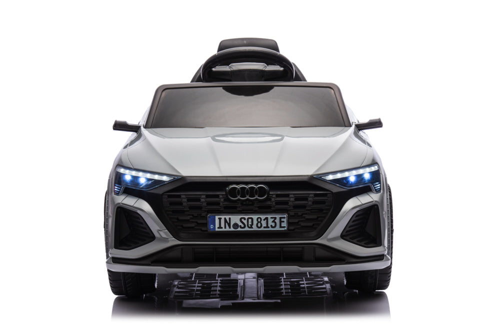 Audi S Q8, 12 volt elektrische kinderauto met rubberen banden, leder zitje en meer