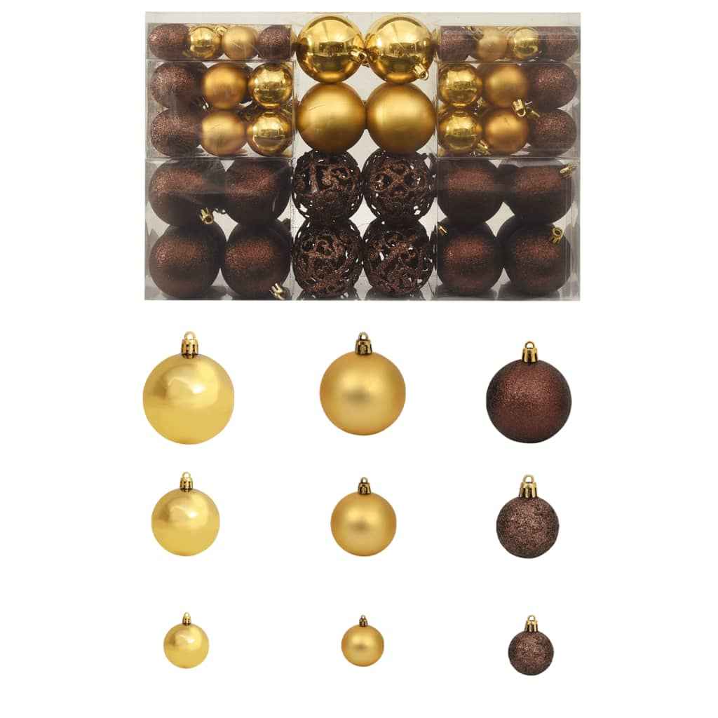 vidaXL Conjunto de bolas de natal 100 pcs 3/4/6 cm dourado
