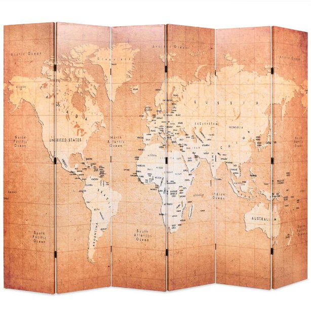 vidaXL Biombo dobrável mapa mundo 160x170 cm amarelo