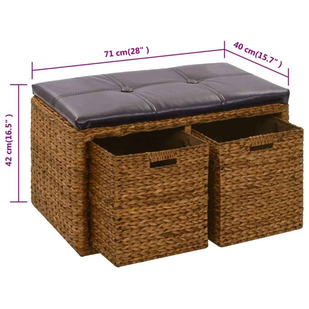 vidaXL Banco com 2 cestos erva marinha 71x40x42 cm castanho