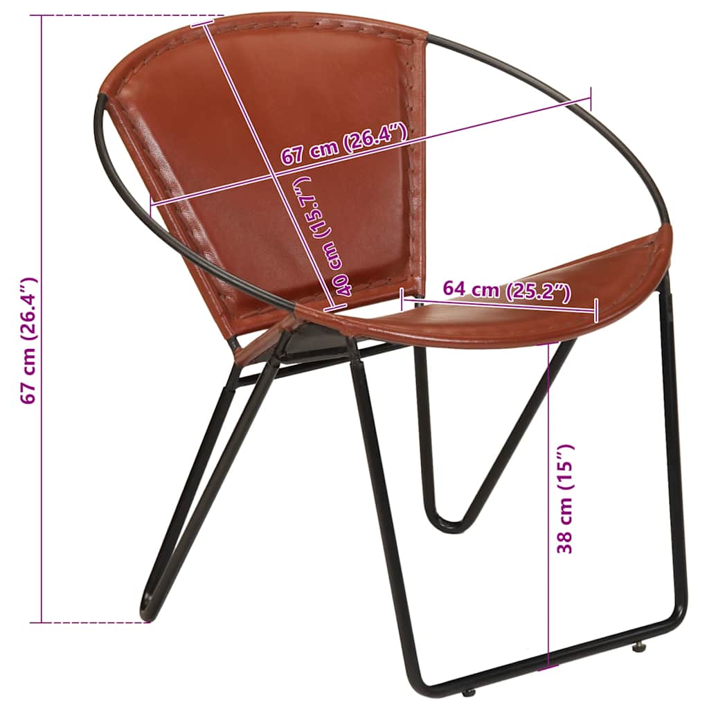 vidaXL Cadeira em couro genuíno castanho