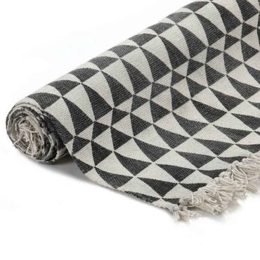 vidaXL Tapete Kilim em algodão 120x180 cm com padrão preto/branco