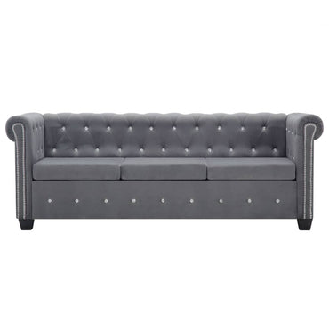 vidaXL Sofá chesterfield três lugares veludo 199x75x72cm cinzento