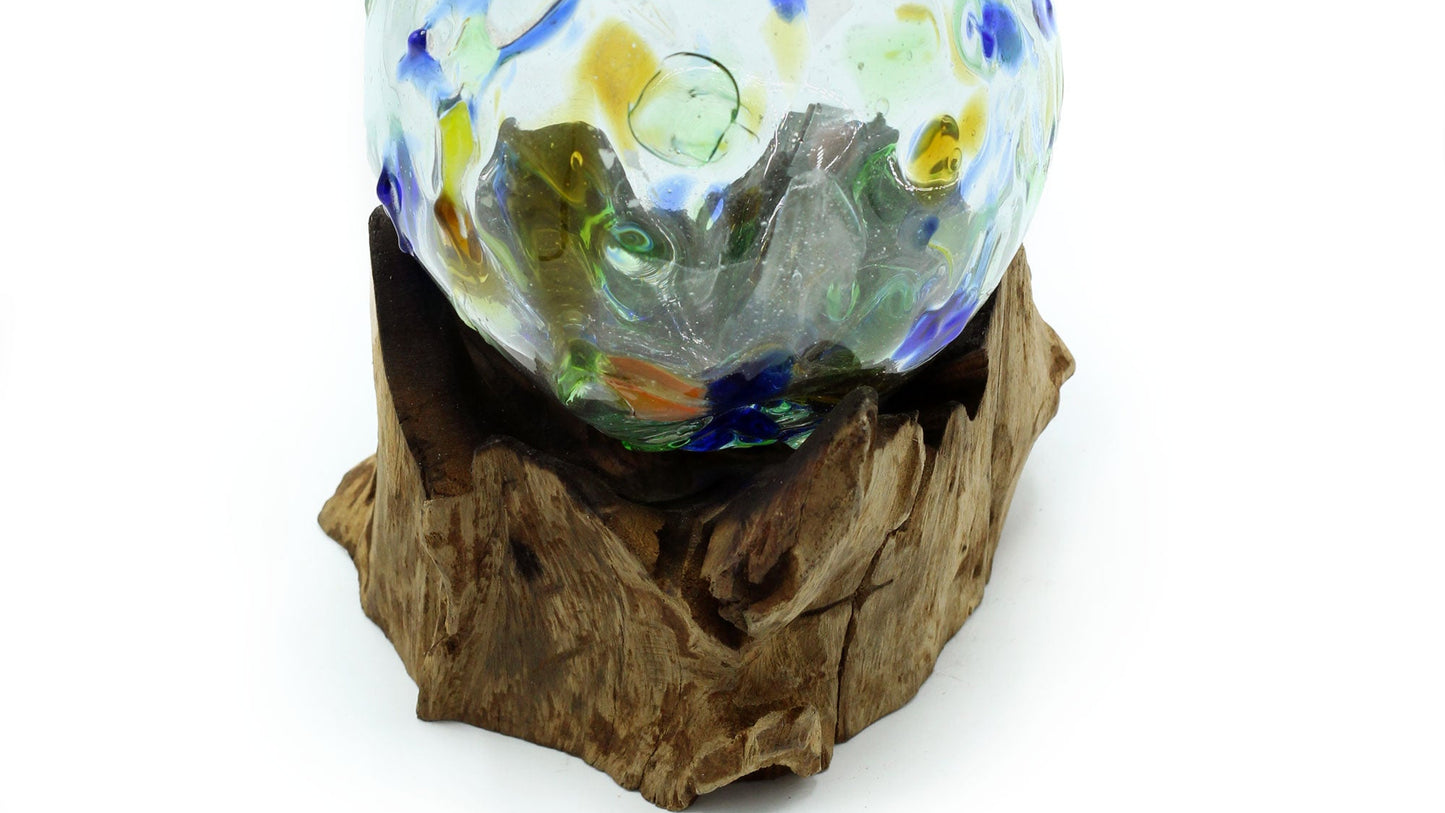 Molten Coloured Glass on Wood - Medium Bowl