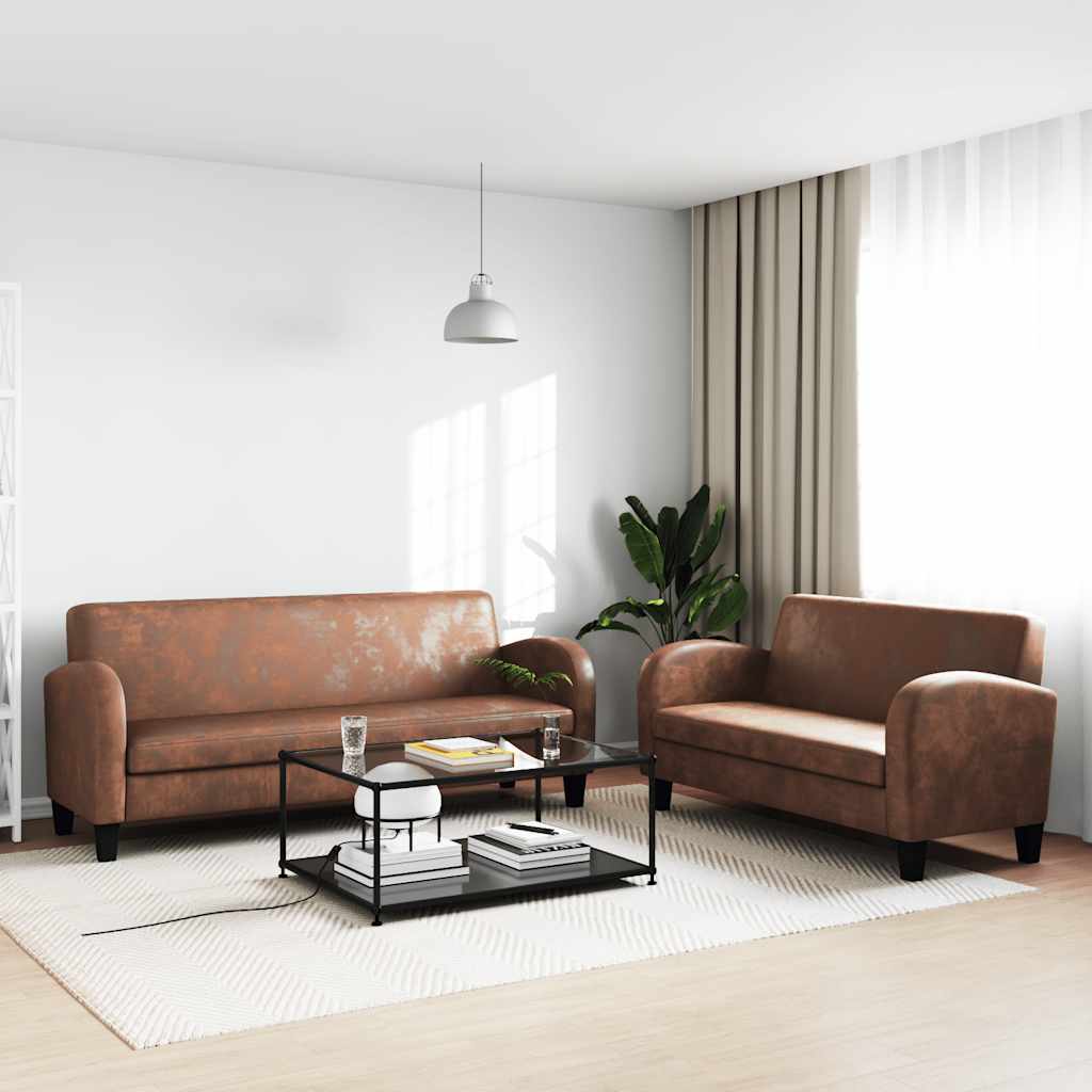 vidaXL Sofá de 2 lugares camurça artificial castanho
