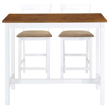 vidaXL Mesa e cadeiras de bar 3 pcs madeira maciça castanho e branco
