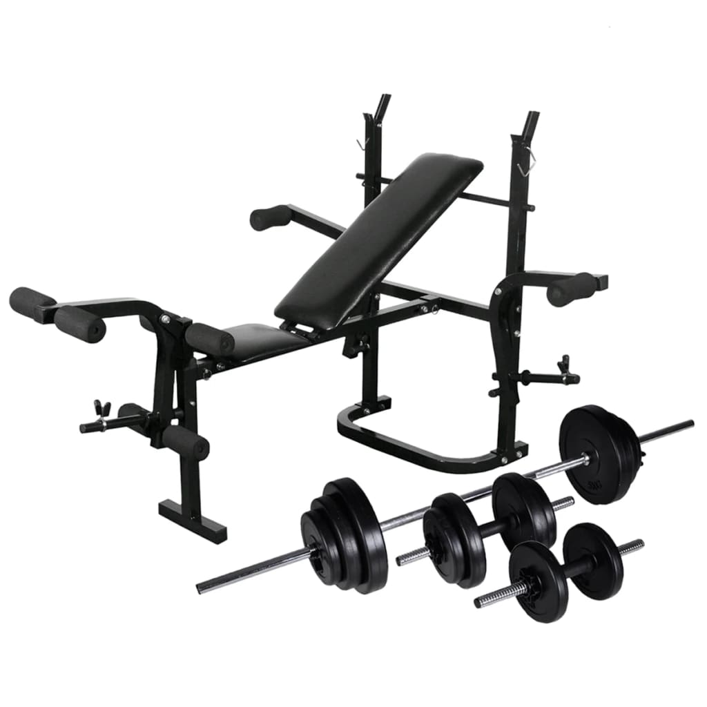 vidaXL Banco musculação c/ suporte p/ pesos + barras e halteres 60,5kg