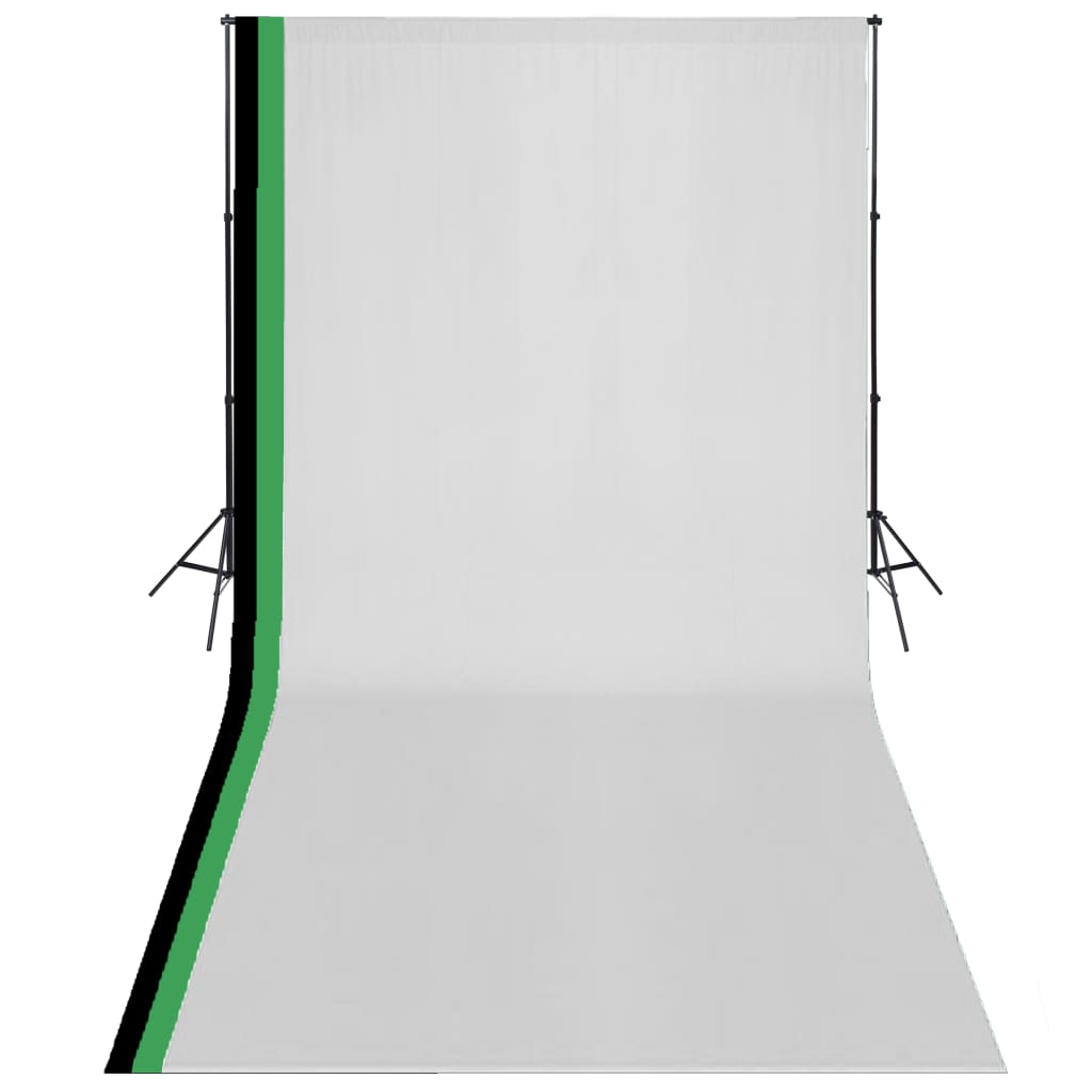 vidaXL Kit estúdio fotografia 3 fundos algodão, moldura ajustável 3x5m
