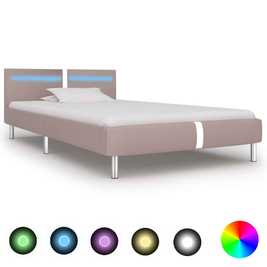 vidaXL Estrutura de cama c/ LEDs 90x200 cm couro artificial branco