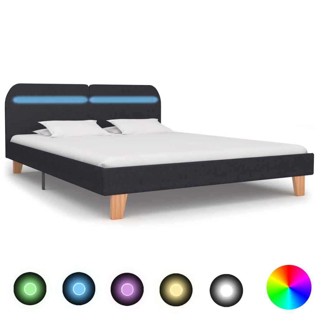 vidaXL Estrutura de cama com LEDs em tecido 180x200 cm cinzento-escuro