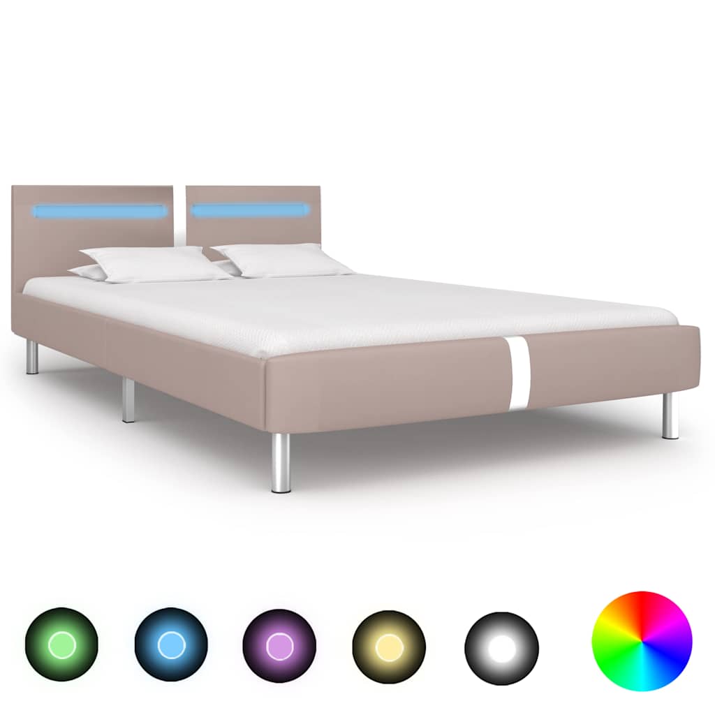 vidaXL Estrutura de cama com LED sem colchão 135x190 cm cappuccino