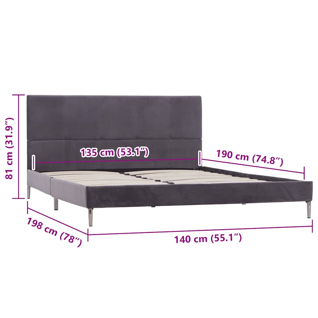 vidaXL Estrutura para cama sem colchão 135x190 cm tecido cinzento