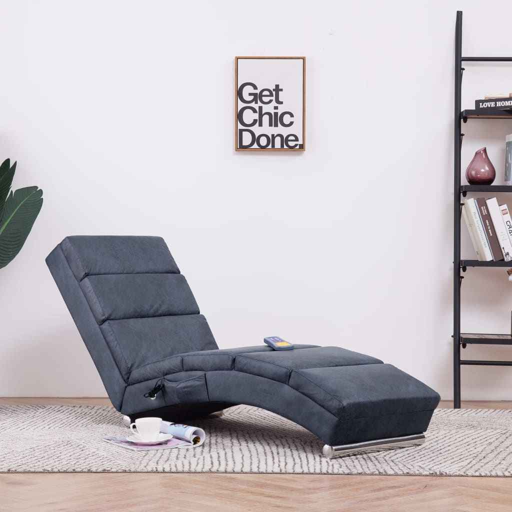 vidaXL Chaise longue de massagens camurça artificial castanho