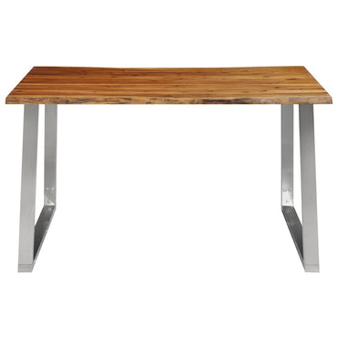 vidaXL Mesa de jantar 140x80x75 cm acácia maciça e aço inoxidável