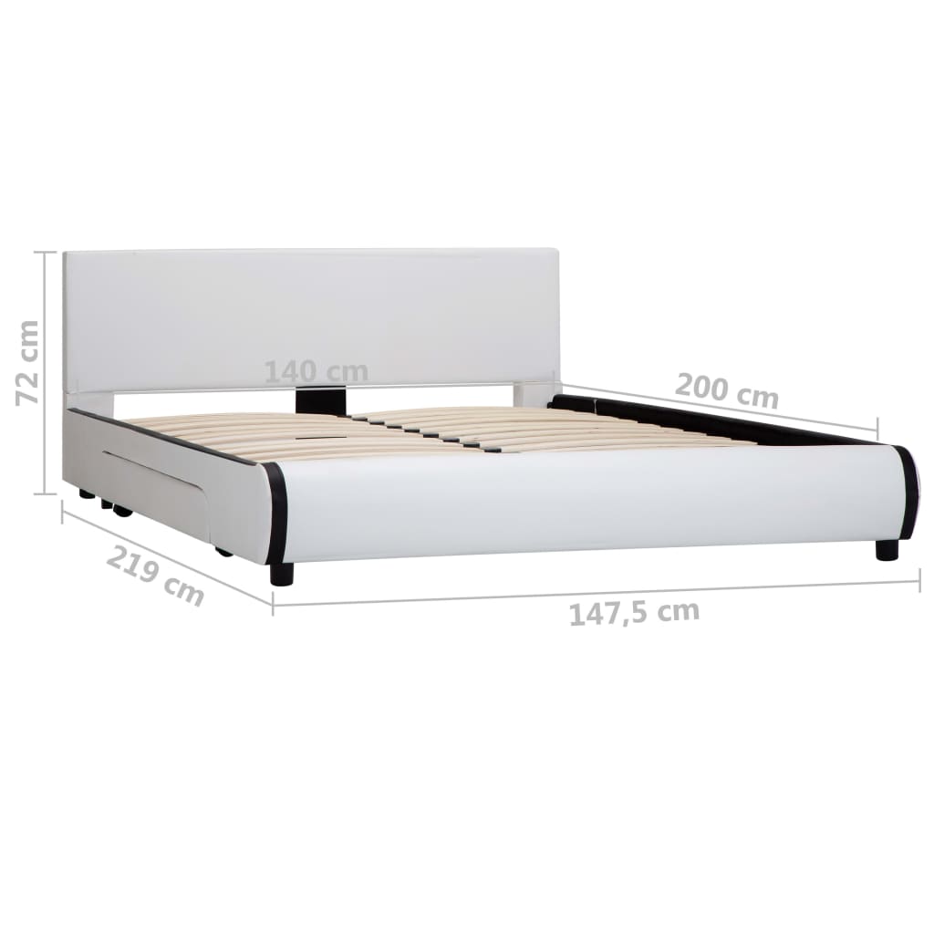 vidaXL Estrutura de cama com gavetas 140x200cm couro artificial branco