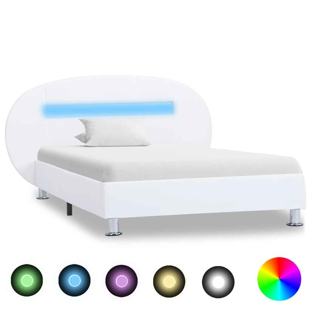 vidaXL Estrutura de cama c/ LEDs 180x200 cm couro artificial preto