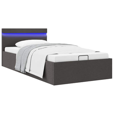 vidaXL Cama hidráulica arrumação c/ LEDs 90x200cm tecido cinza-escuro
