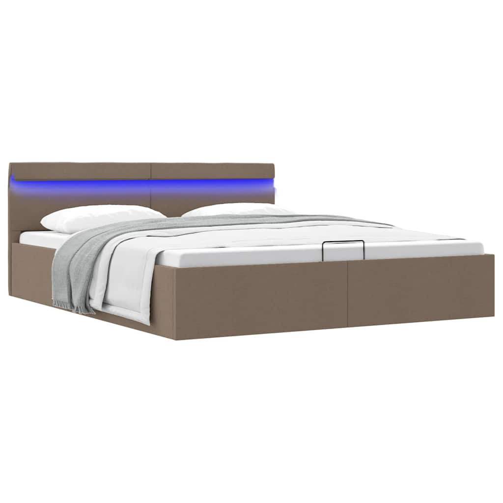 vidaXL Cama hidráulica arrumação c/ LEDs 90x200cm tecido cinza-escuro