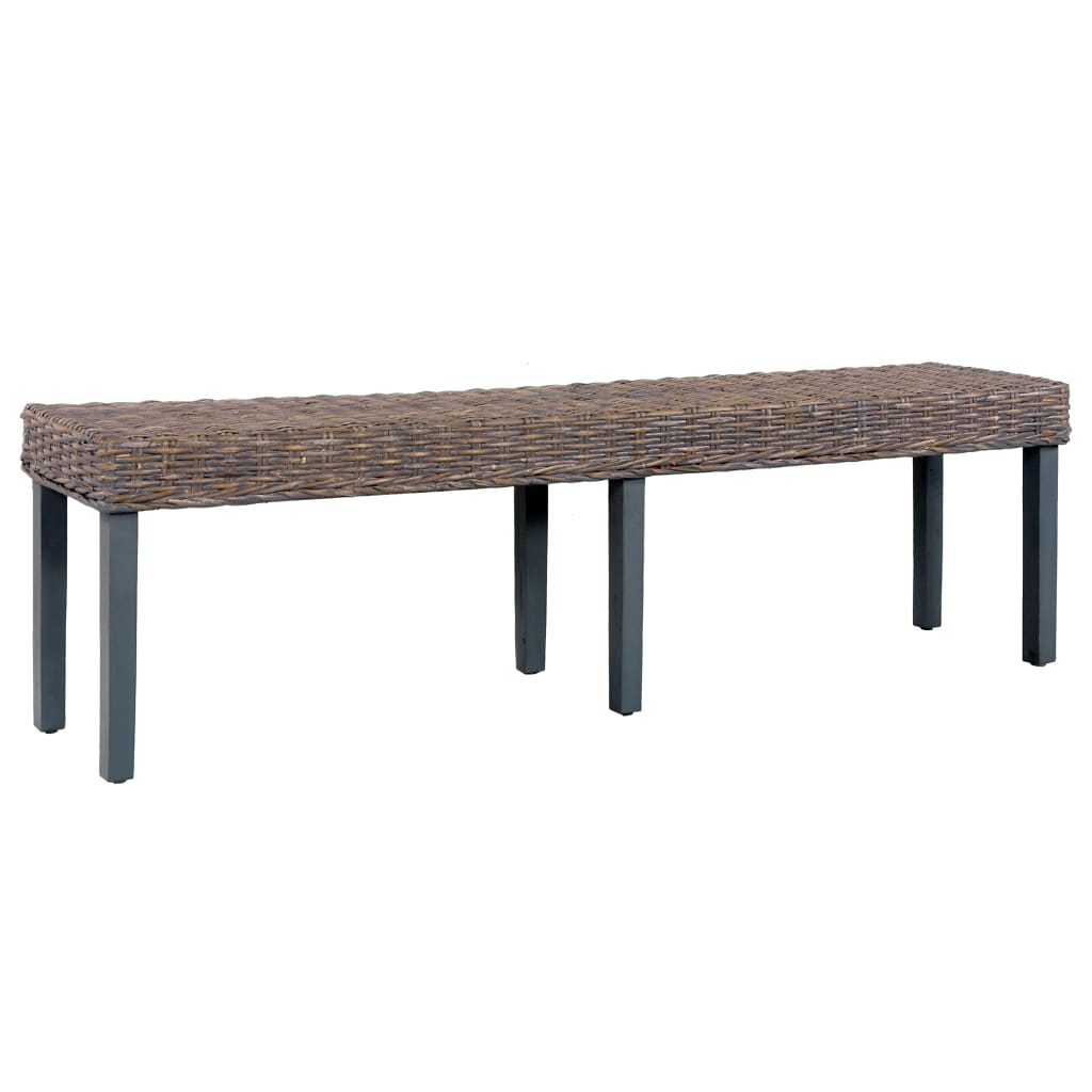 vidaXL Banco 160cm vime Kubu natural e madeira mangueira maciça branco