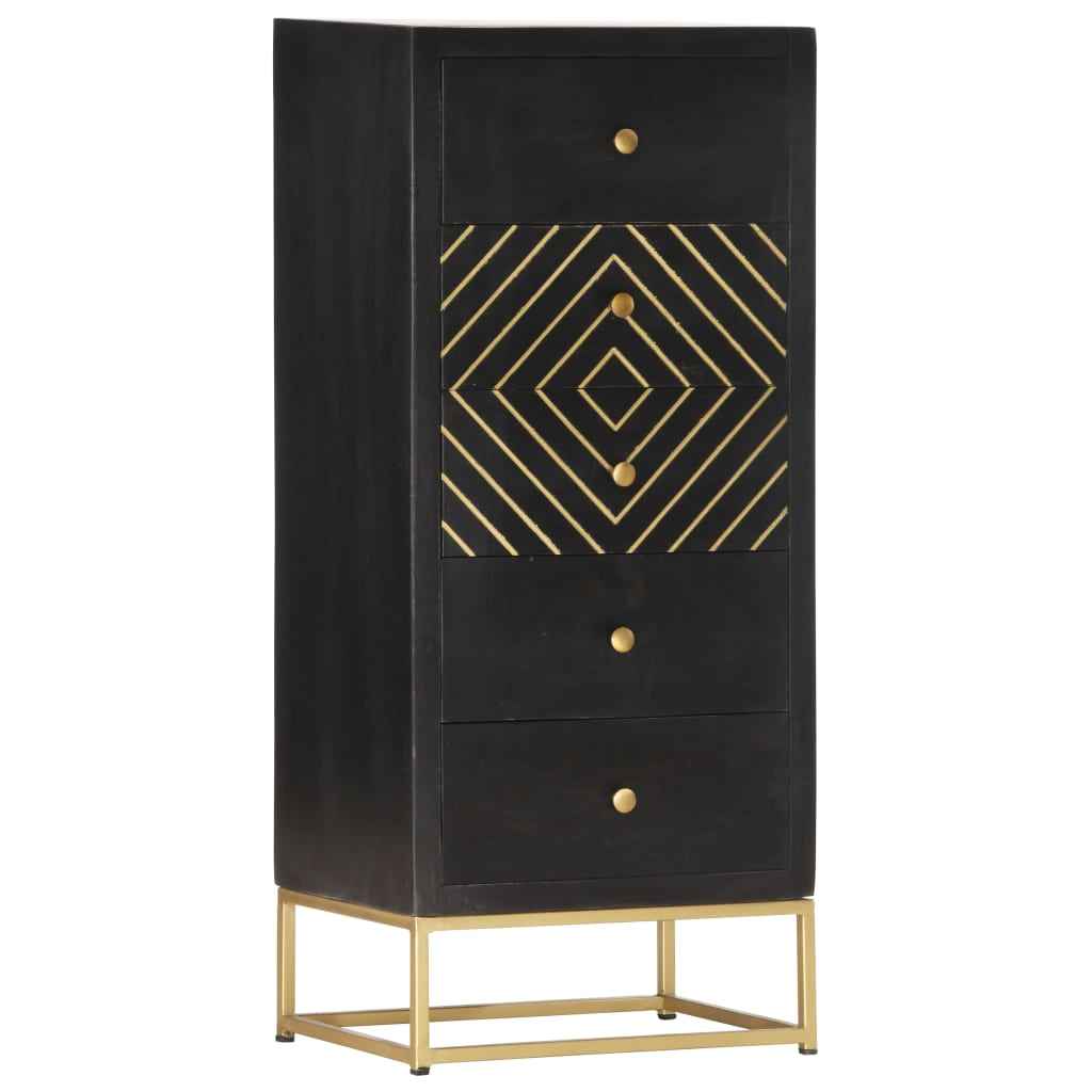 vidaXL Armário gavetas 45x30x105 cm madeira mangueira preto e dourado
