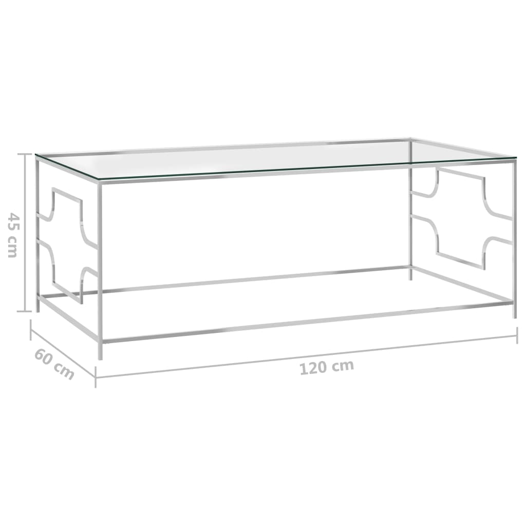 vidaXL Mesa de centro 120x60x45 cm aço inoxidável prateado e vidro
