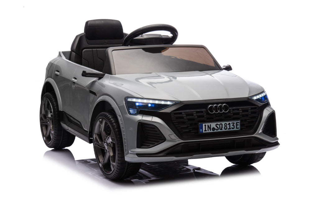 Audi S Q8, 12 volt elektrische kinderauto met rubberen banden, leder zitje en meer