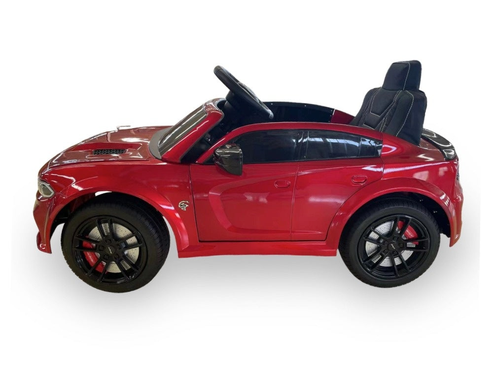 Dodge Charger SRT, 12 volt elektrische kinderauto, Leder zitje, Rubberen banden, Kinder Accu Auto!