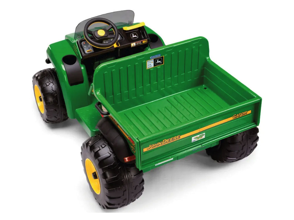 John Deere 12 volt elektrische kinder tractor met werkende graafarm en kantel bak duits engels frans vertaling