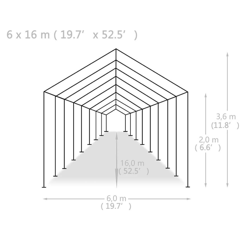 vidaXL Tenda para festas PE 6x16 m branco