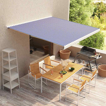 vidaXL Toldo motorizado com caixa 350x250 cm azul e branco
