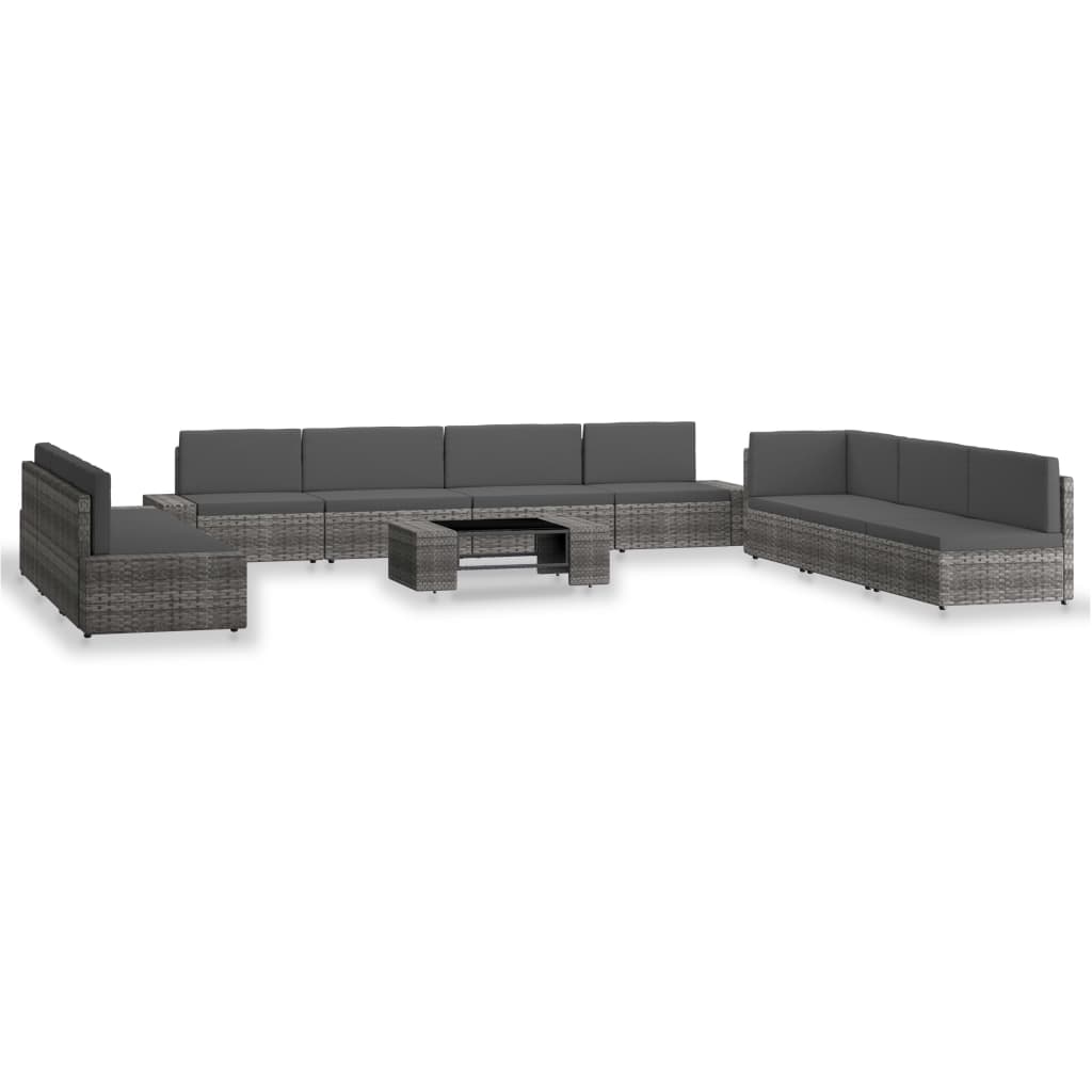 vidaXL 10 pcs conjunto lounge para jardim vime PE castanho